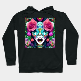 Day of the Dead Inspired Painted Woman Face with Flowers Hoodie
